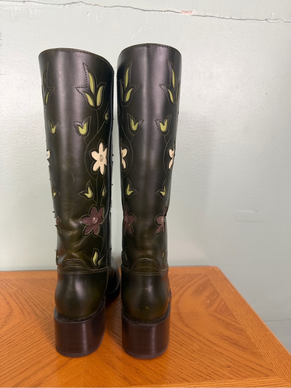 FRYE Campus 14L Boots Leather Floral Green Size 6.5B - Picture 8 of 12